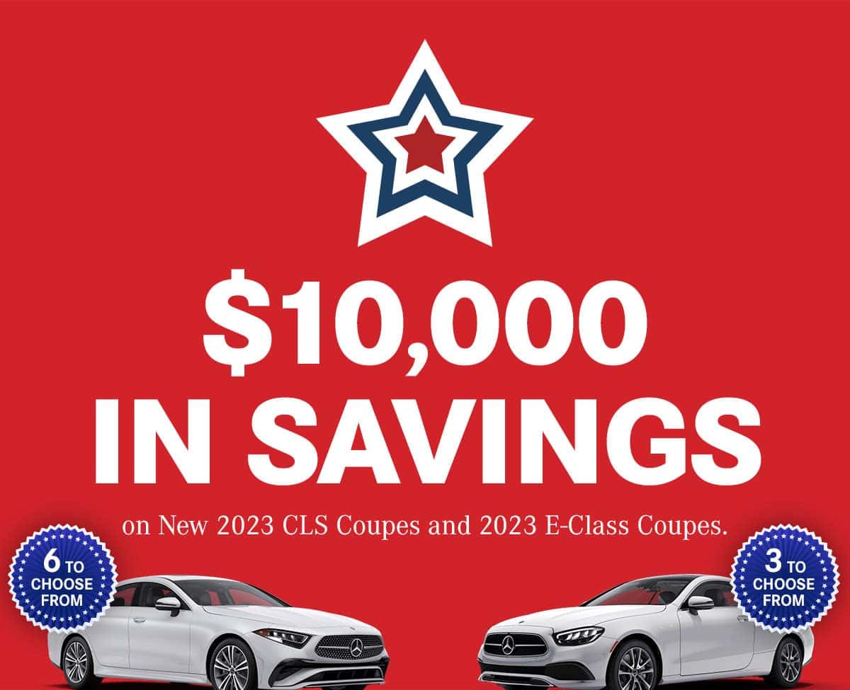 Presidents Day offer: $10,000 in savings on new 2023 CLS Coupes and 2023 E-Class Coupes, six CLS and three E-Class to choose from